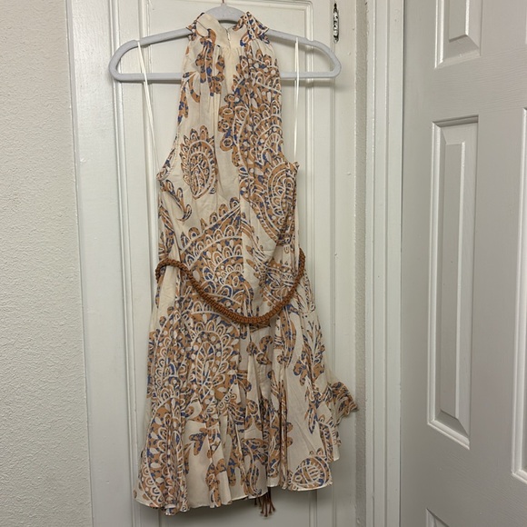 Zara Sundress Beige Pink Size Small Paisley Rope Belt Short Summer Spring - Picture 8 of 9